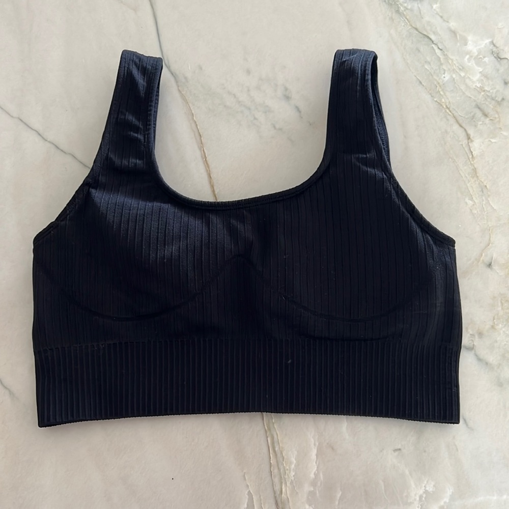 ETHOS Scooped Back Ribbed Bra | Black